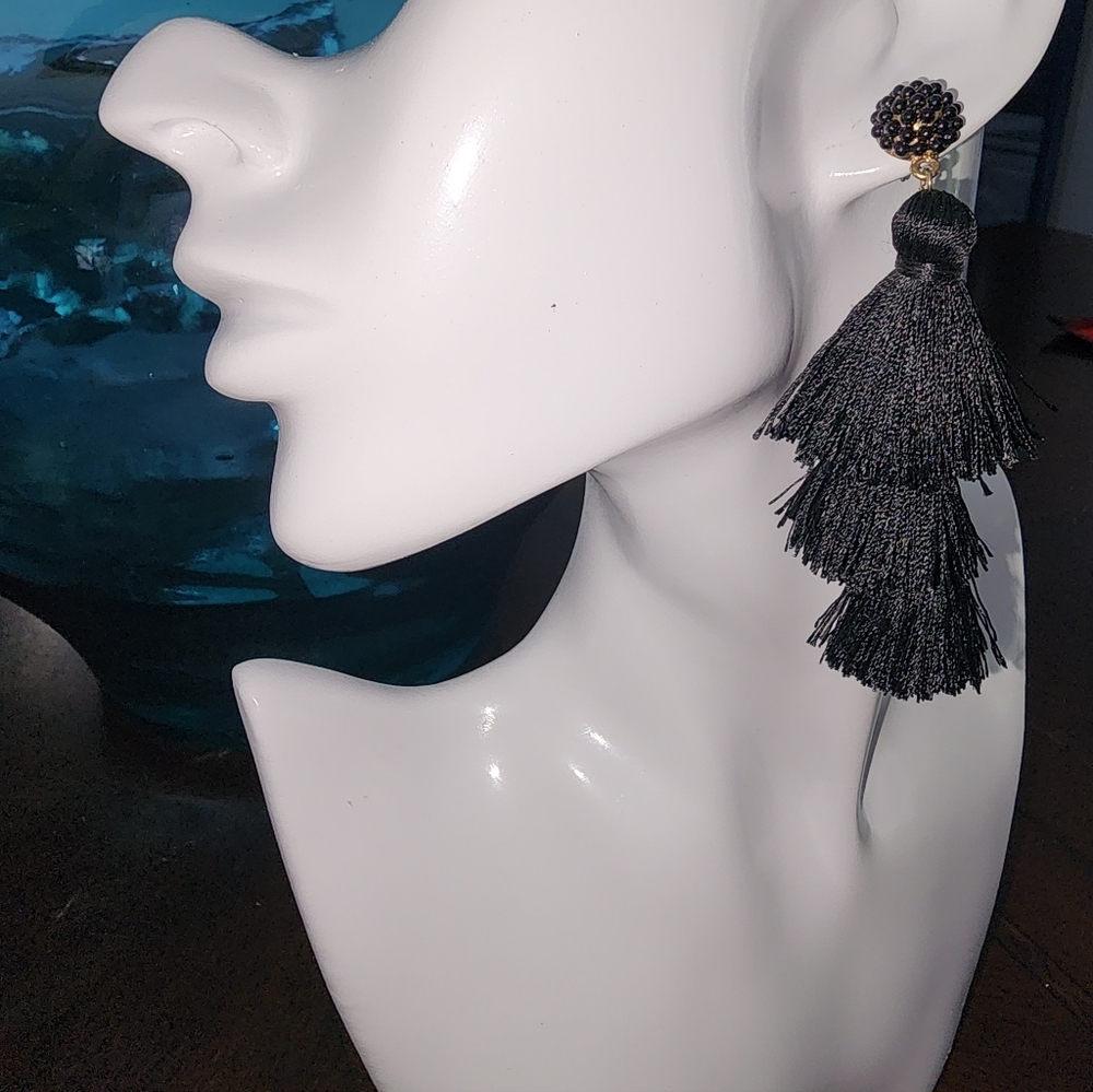 Elegant Black Tassel Earrings